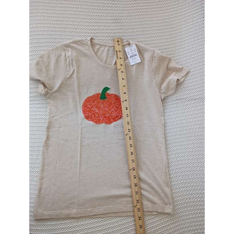 J.Crew NWT Collector Pumpkin Sequin Graphic Tee Shirt Beige 100% Cotton S
