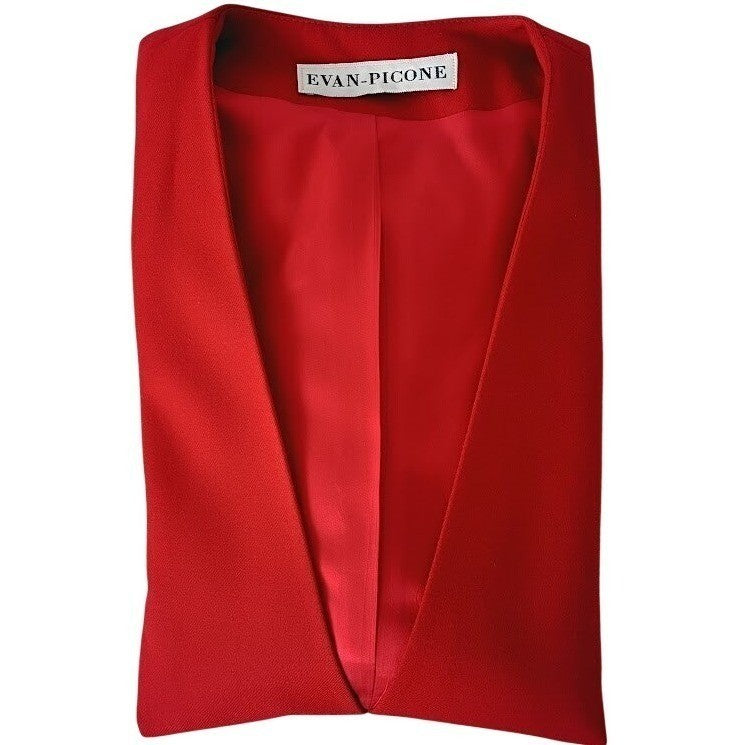 Evan Picone Red 100% Wool Blazer V Neck Timeless Career Chic 10