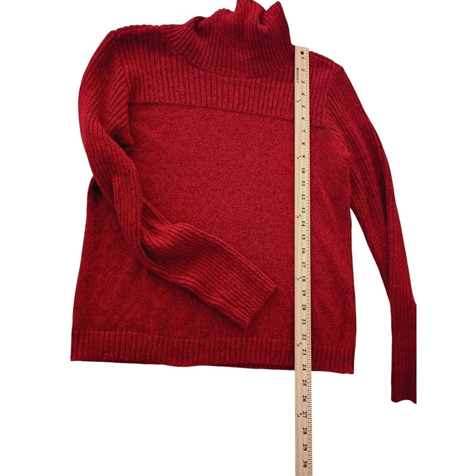 Crimson Red Ribbed Turtleneck Sweater Soft Cozy Knit Long Sleeve Medium