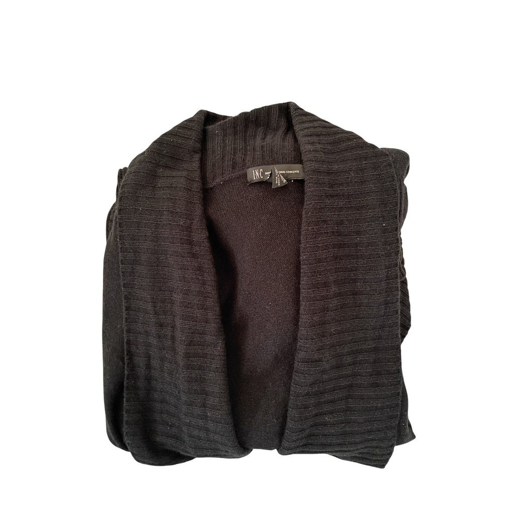 INC Int'l Concepts -SILK Angora Black Ribbed Knit Shawl Cardigan Sweater Size S