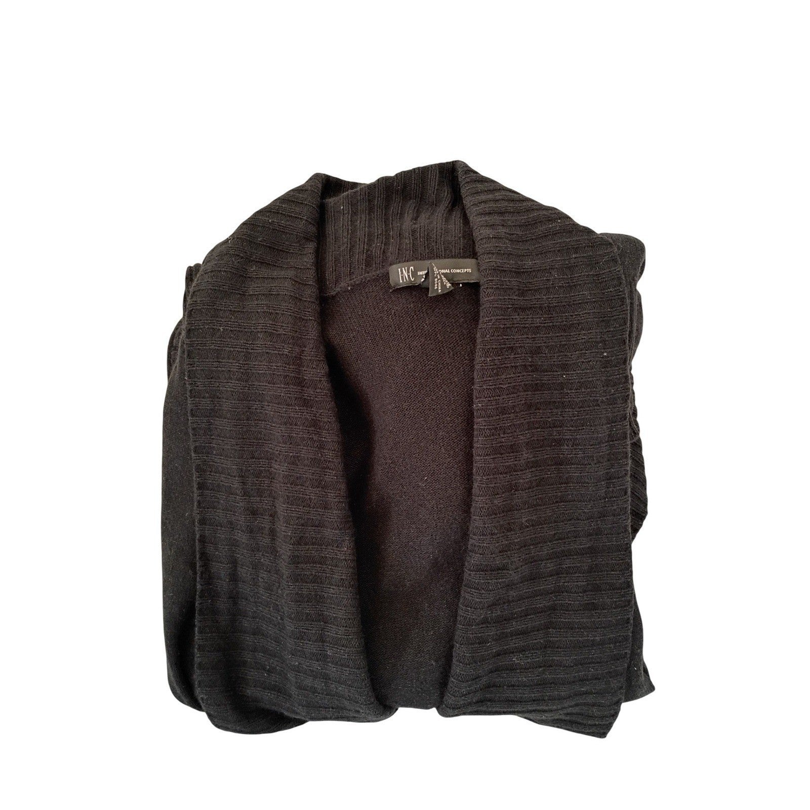 INC Int'l Concepts -SILK Angora Black Ribbed Knit Shawl Cardigan Sweater Size S