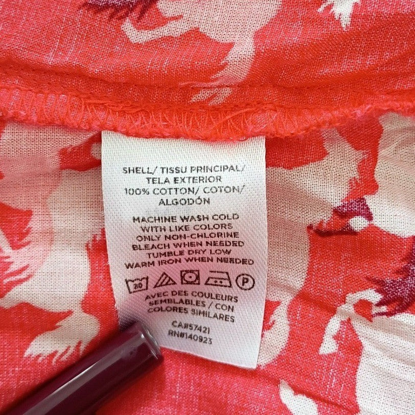 LOFT Red Horse Print 100% Cotton  Button Down Shirt Size M Long Sleeve