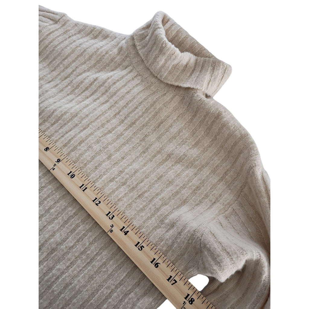 Zara NWT Cream Ribbed Cropped Turtleneck Sweater Long Sleeve Minimalist S XS