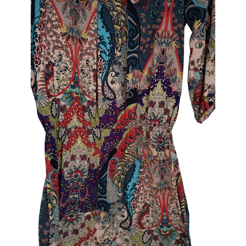 EAST INDIA COMPANY Paisley Print Viscose Midi Dress 3/4 Sleeve Elastic Waist