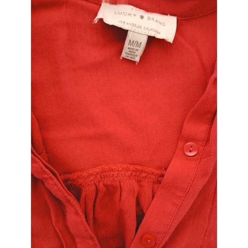 Lucky Brand Red Viscose Short Sleeve Button Down Shirt Women's M