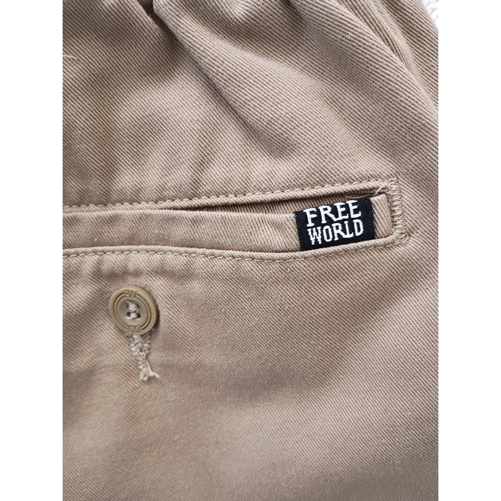 Free World Clothing 100% Cotton Cargo Jogger Pants Tan Drawstring Size Medium