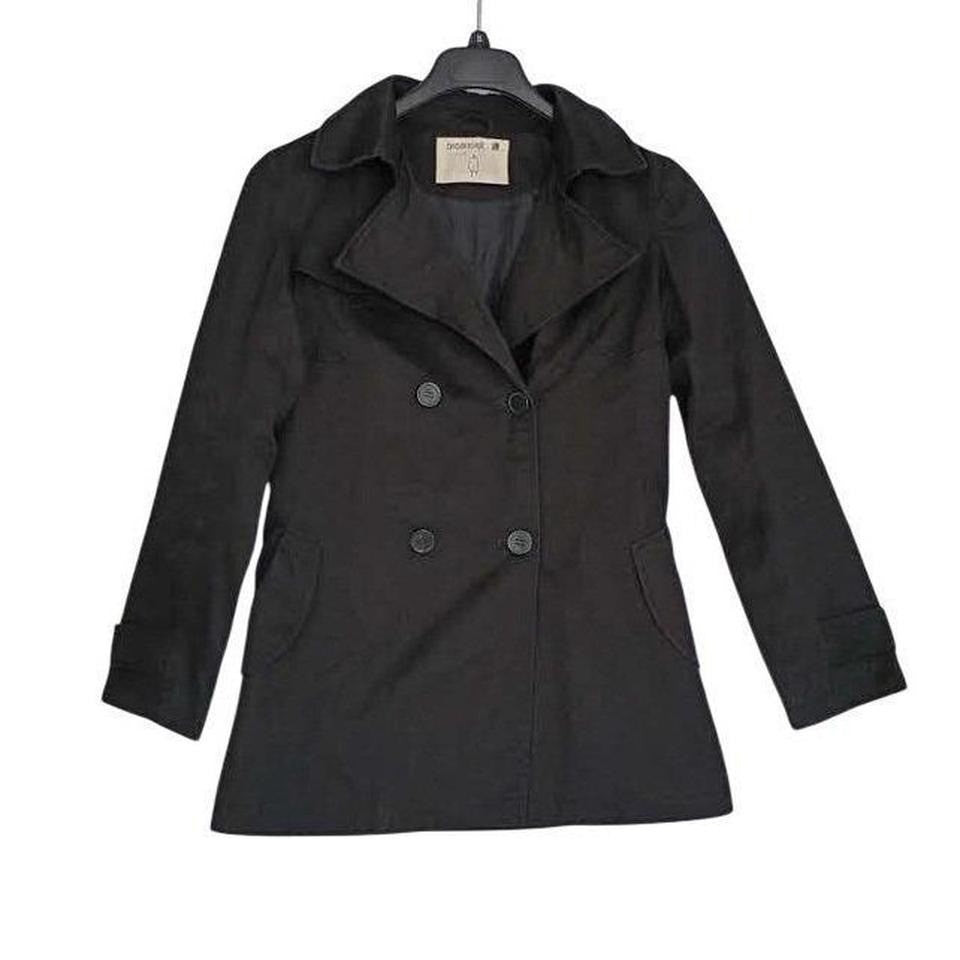 Broadcast Black Double Breasted Peacoat Jacket Size S Minimalist Cotton Trench