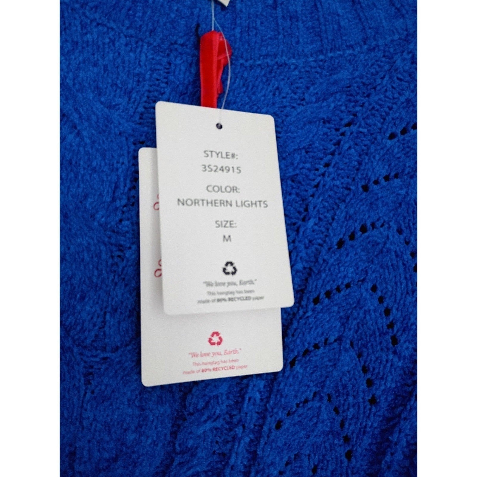 Pink Rose NWT Vibrant Stylish Cropped Knit Sweater Blue Cable Texture M