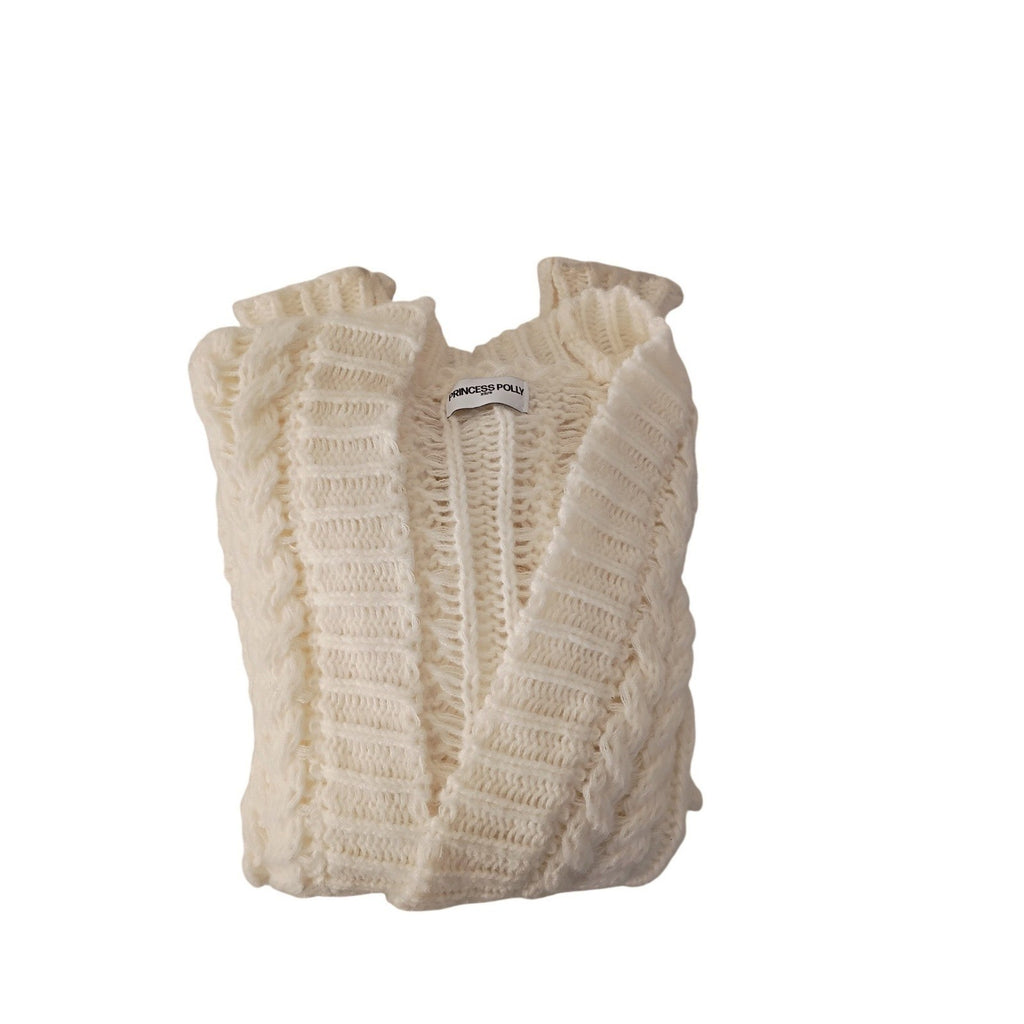 Princess Polly Elegant Cozy Cream Cable Knit Cropped Cardigan Open Front M NWOT