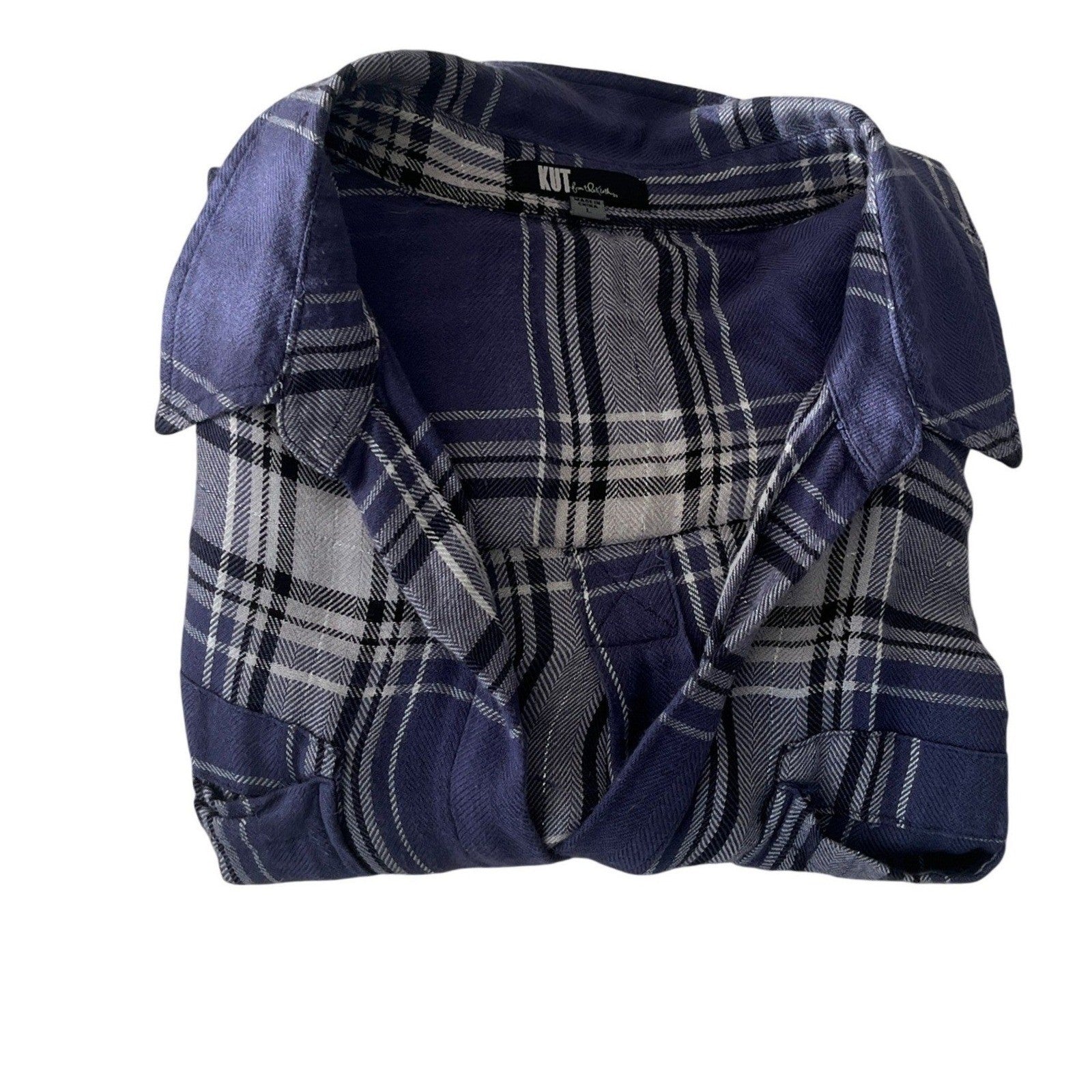 KUT from the Kloth Plaid Flannel Button Up Shirt Blue Black White Size L
