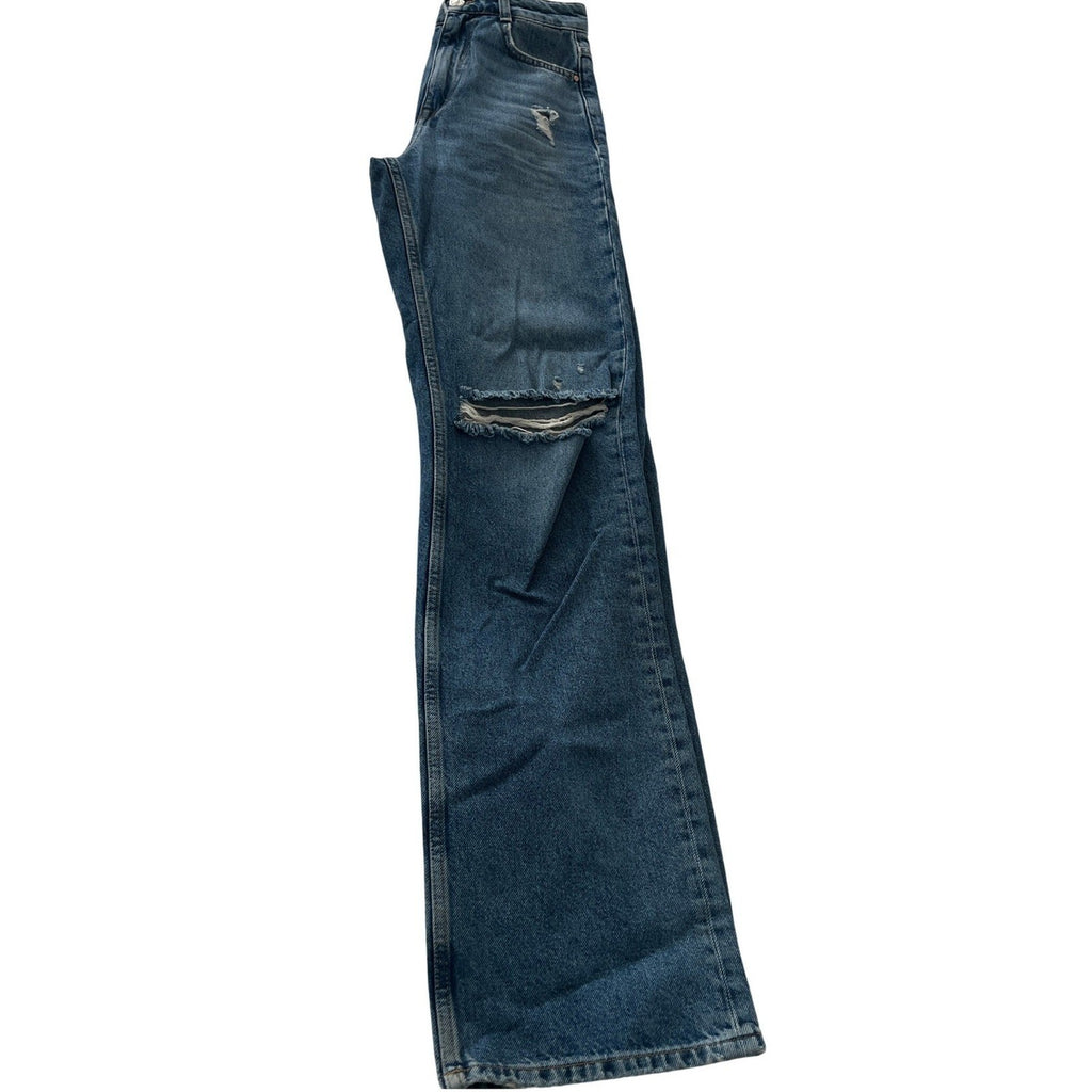 ZARA High Waist Straight Leg Distressed Blue Jeans 2 26x33 Tall 90s Grunge Y2K