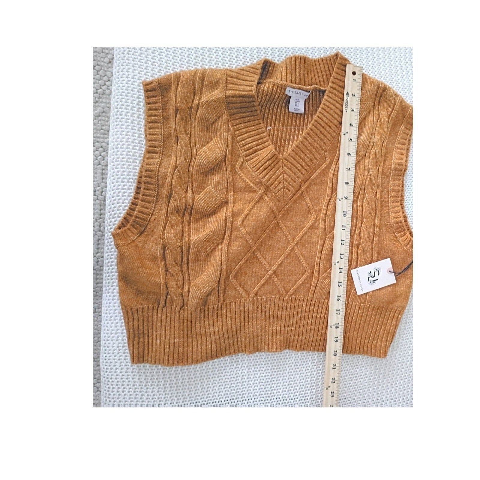 Sincerely Jules NWT Cable Knit Sweater Vest L Amber Orange Preppy Y2K Style