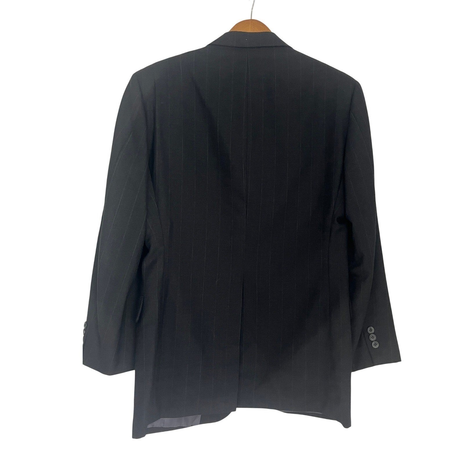 H Freeman & Son Black Pinstripe Wool Suit Jacket Mens 42R Business MADE IN USA