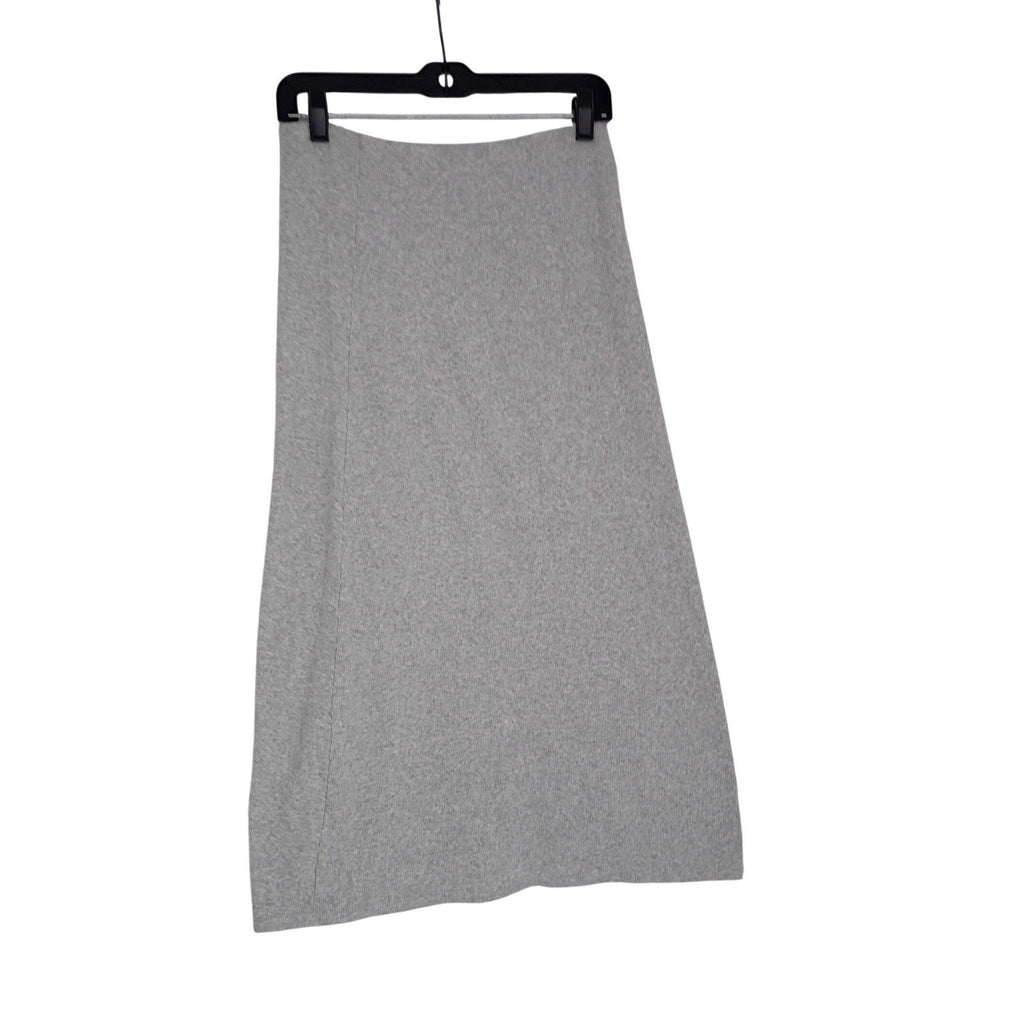 AERIE Ribbed Gray 100% Cotton Maxi Skirt M Drawstring Front Slit Coastal Boho