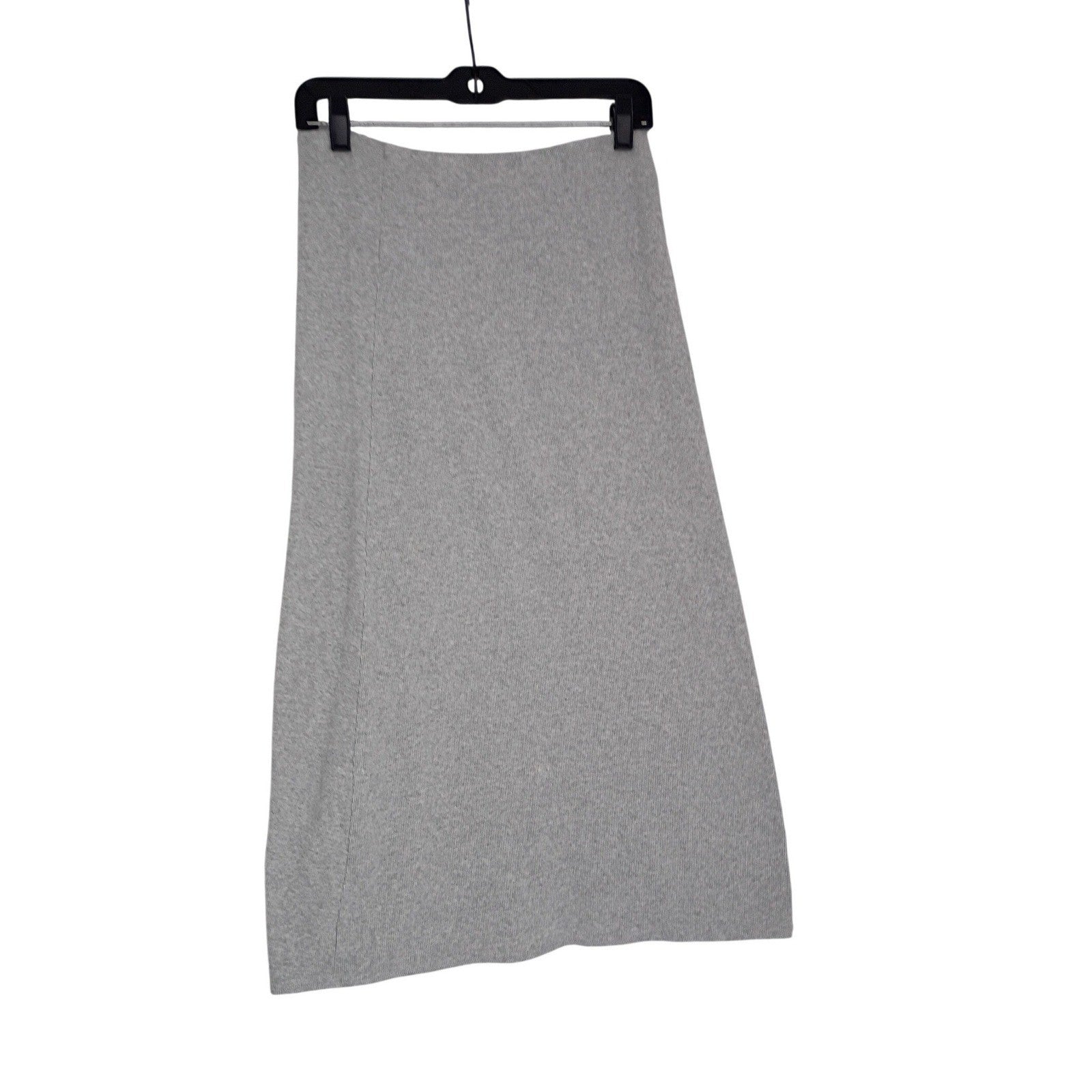 AERIE Ribbed Gray 100% Cotton Maxi Skirt M Drawstring Front Slit Coastal Boho