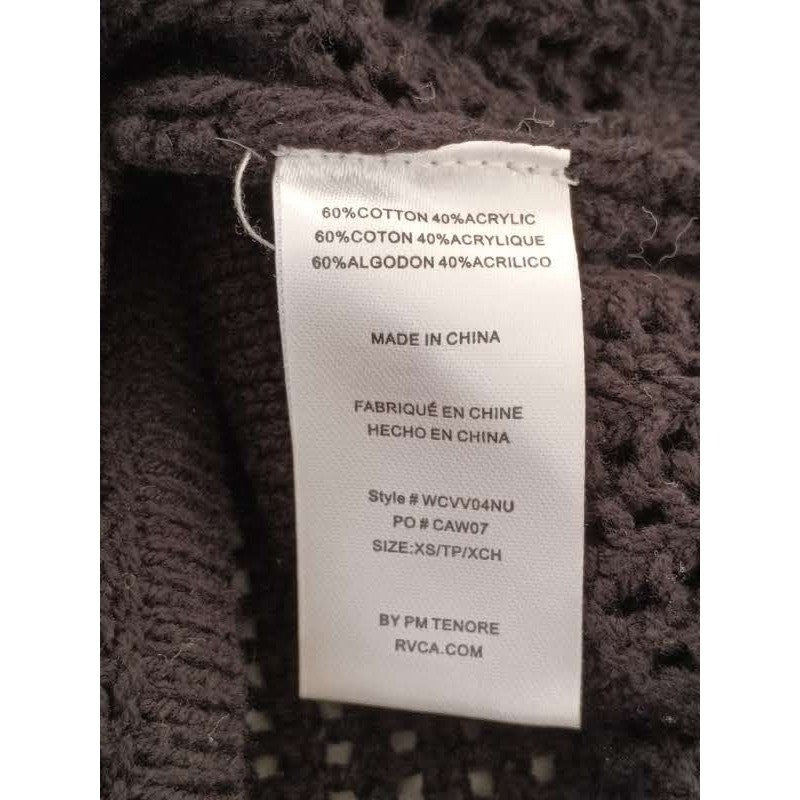 RVCA Charcoal Cable Knit Mesh Crop Tank Top XS Cotton Blend Boho Goth