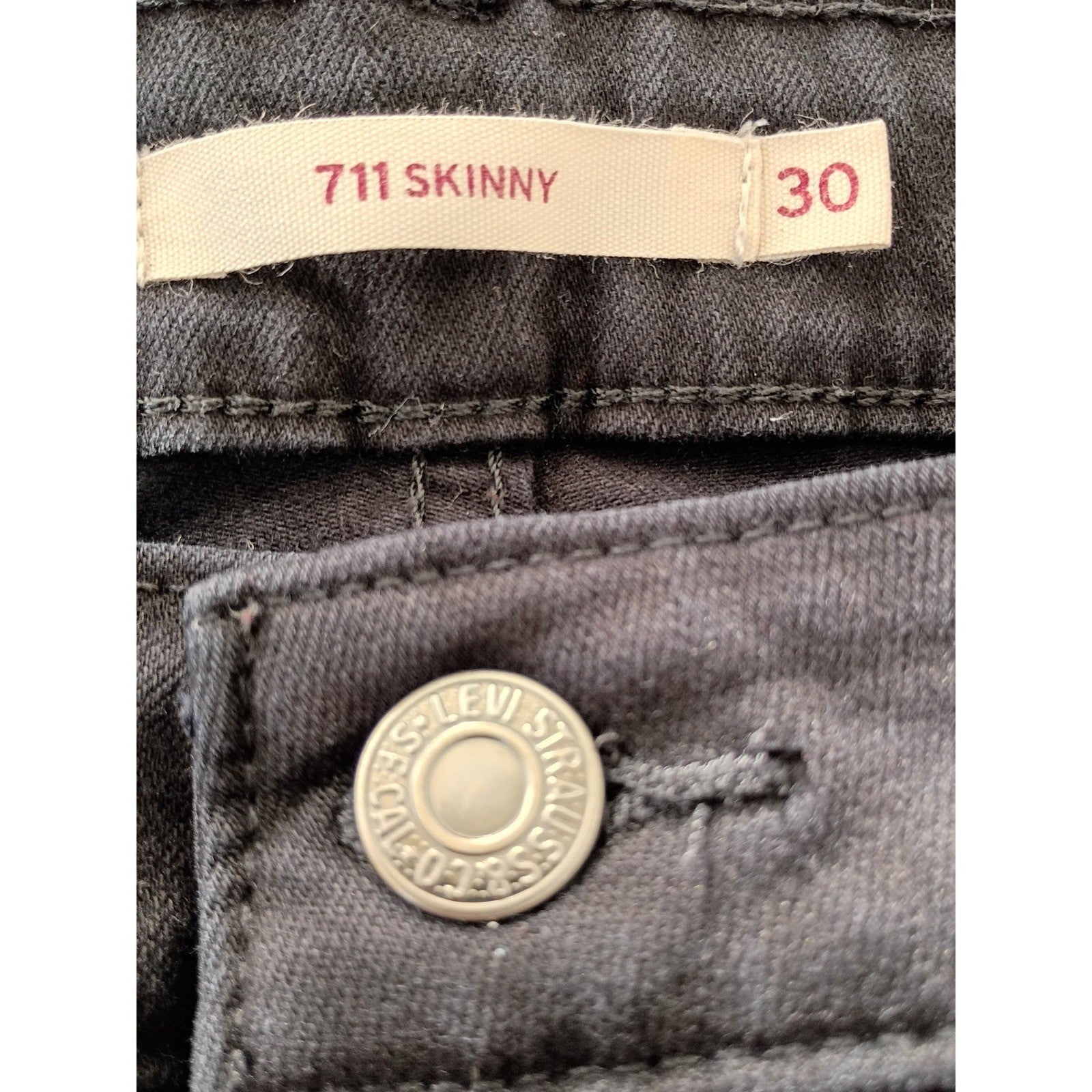 Levi's 711 Skinny Jeans Black Distressed Ripped Denim 30x30 NWOT