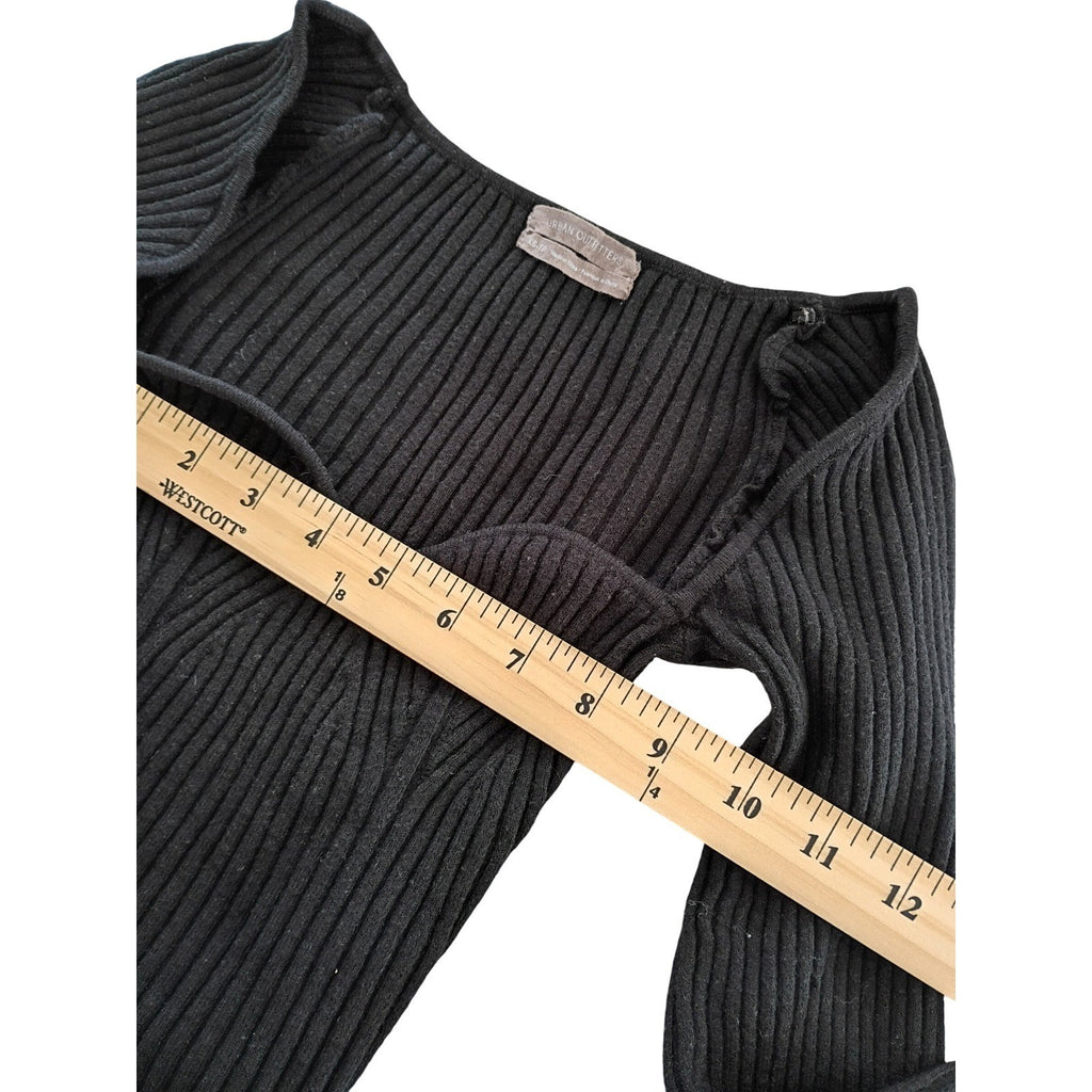 Urban Outfitters Black Ribbed Square Neck Long Sleeve Cropped Top XS