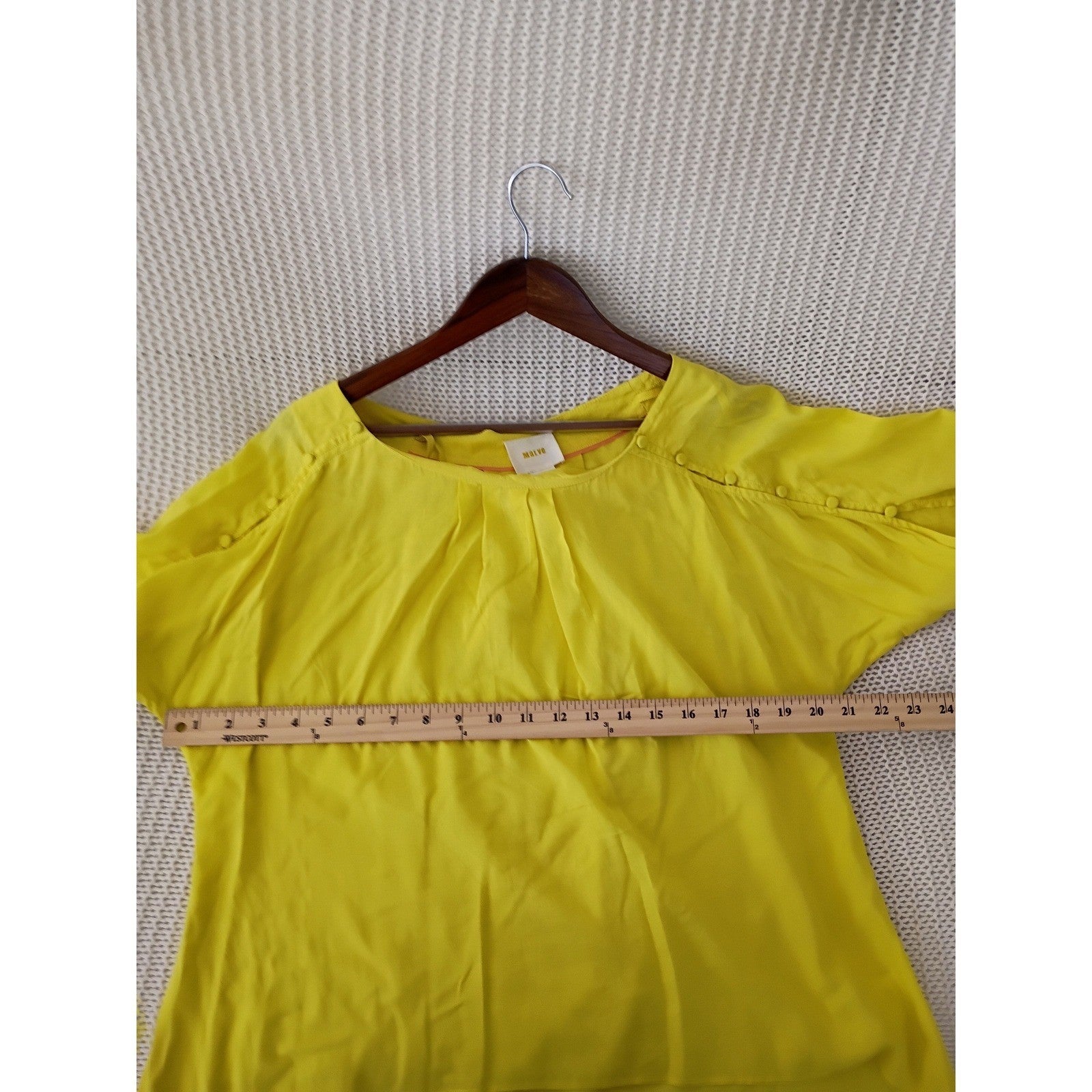 Maeve Anthropologie Citron Yellow Pleated Button Sleeve Rayon Blouse Fits S/M