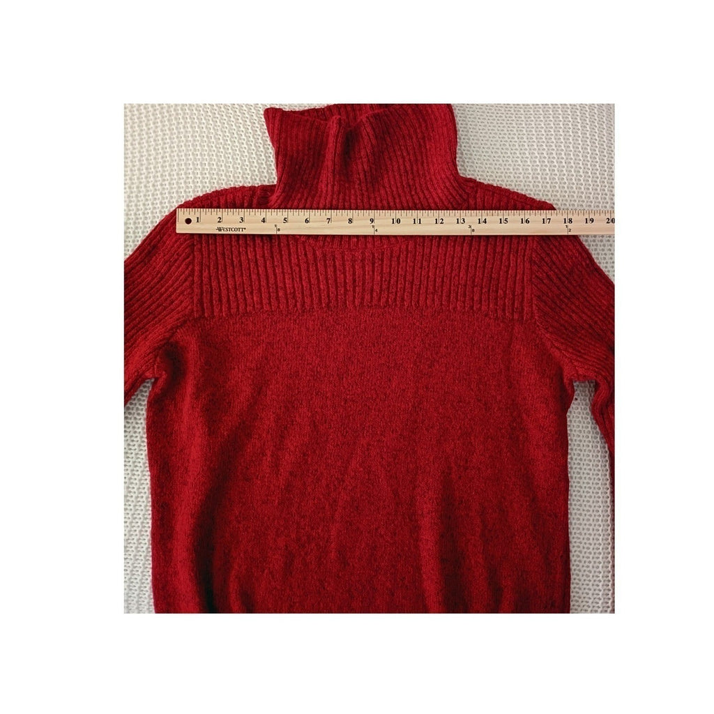 Crimson Red Ribbed Turtleneck Sweater Soft Cozy Knit Long Sleeve Medium