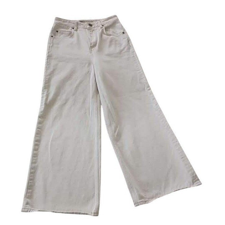 ASOS Denim Ecru Off White Wide Leg Jeans 26x26 100% Cotton High Waisted $55