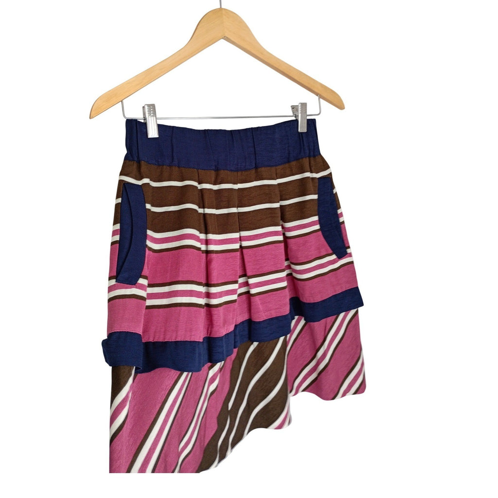 Maeve Anthropologie Striped Mini Skirt Pink Brown Navy Blue Fits S Elastic Waist
