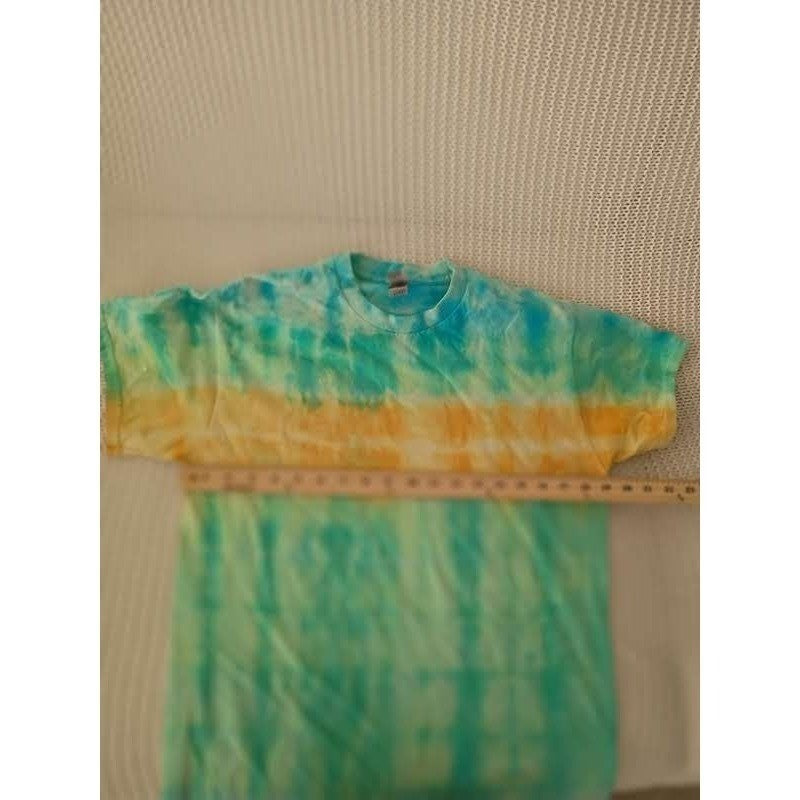 Blue Green Orange Tie Dye T-Shirt Vertical Stripe Cotton Tee Mens Fits S
