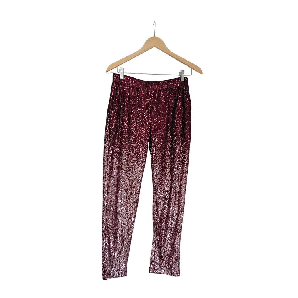 Cable & Gauge Glamarous Shimmering Sequin Pants Burgundy Sparkle Ombre Style S
