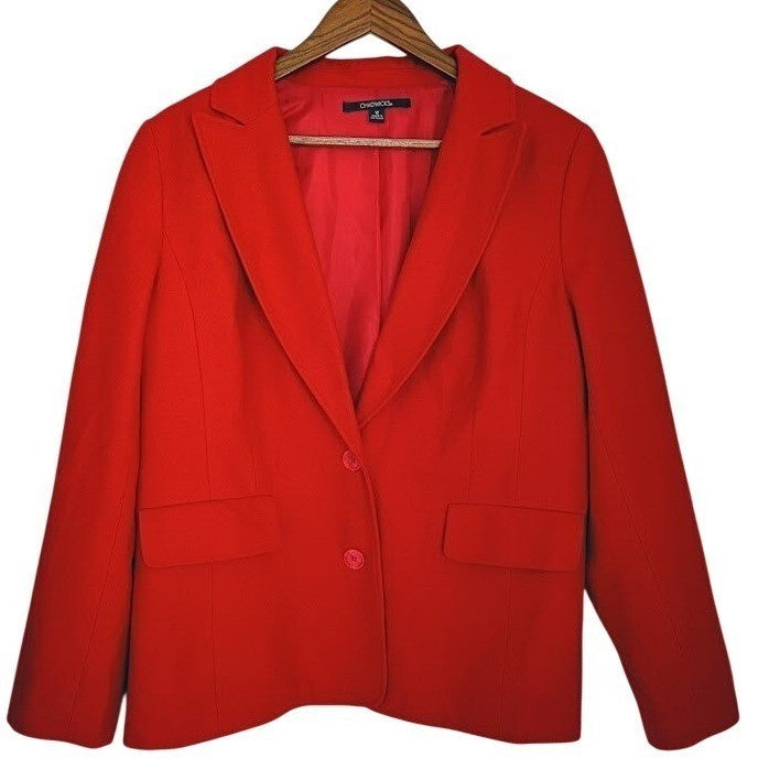 Chadwicks Red Wool Blend Blazer Single Button Career Office Classic 12