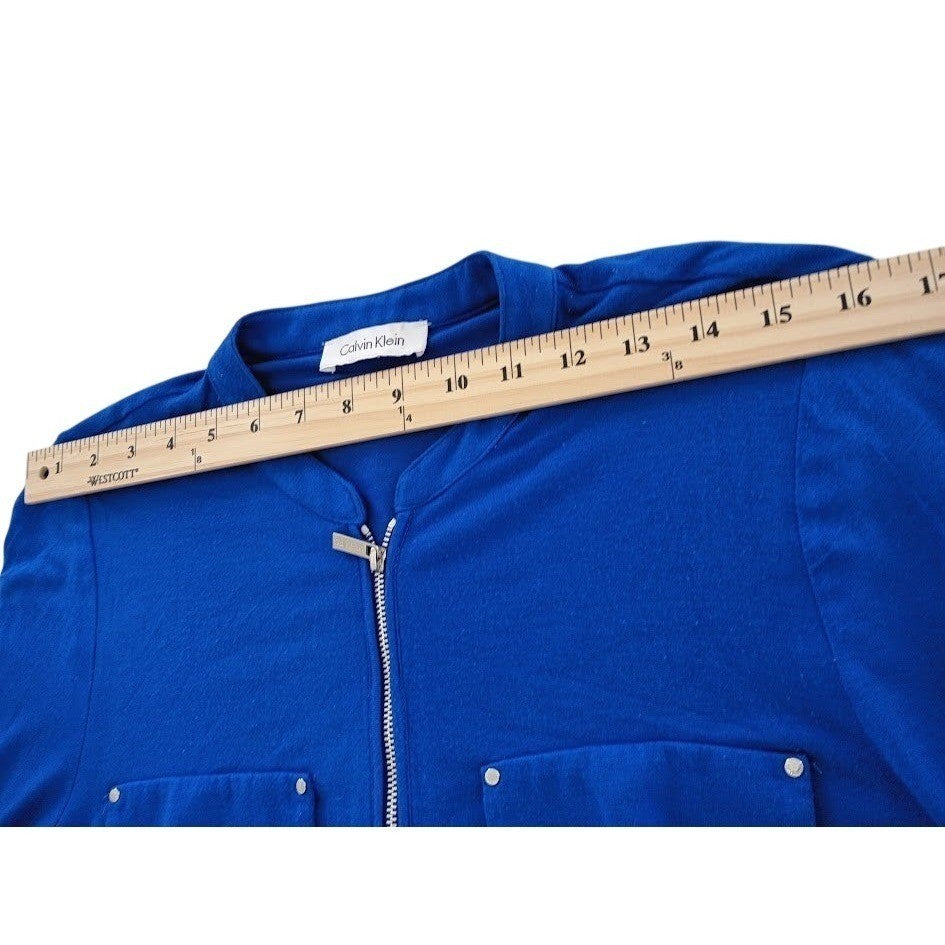 Calvin Klein Blue Zipper Pocket 3/4 Sleeve Tunic Top M Modern Professional