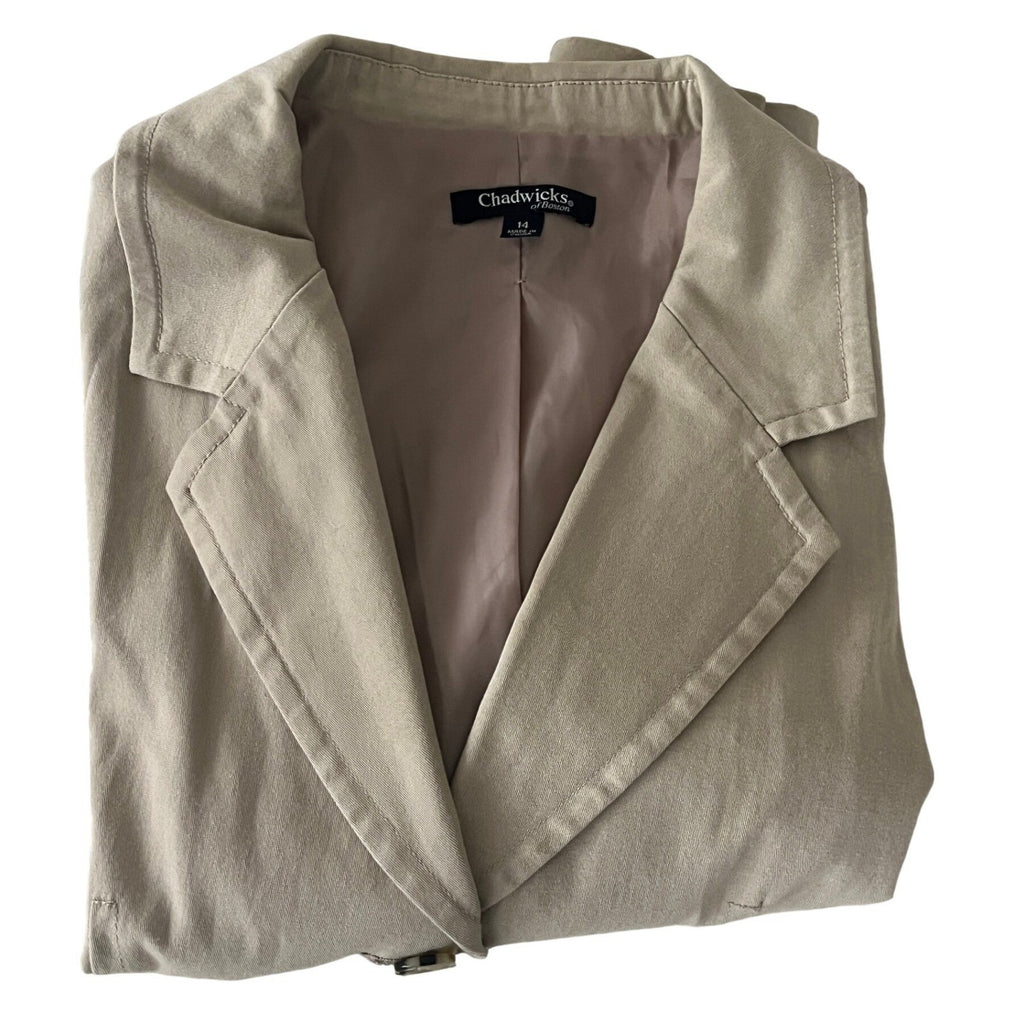 Chadwicks of Boston Beige 98%Cotton Blazer Jacket Size 14 Two Button