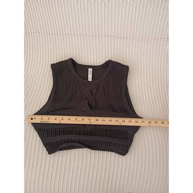RVCA Charcoal Cable Knit Mesh Crop Tank Top XS Cotton Blend Boho Goth