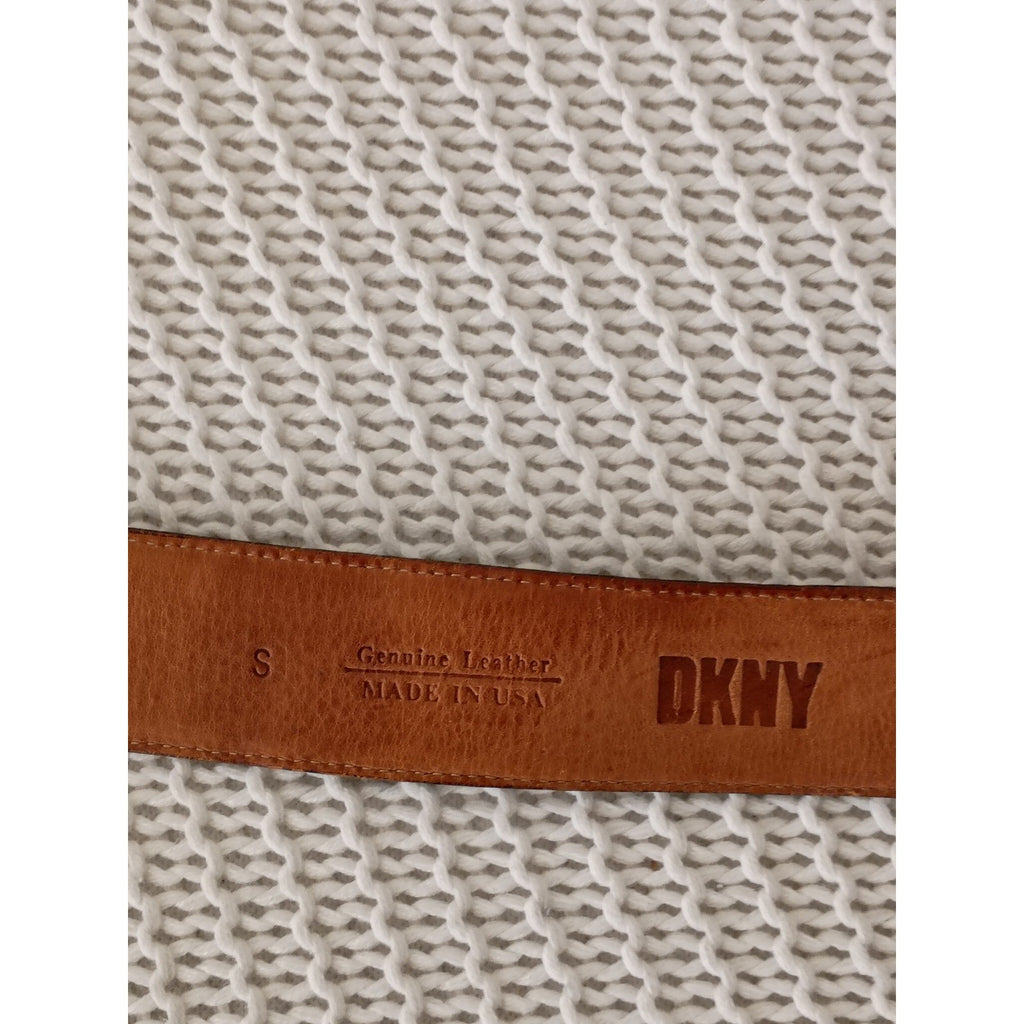VTG DKNY Black Croc Embossed Leather Belt Silver Buckle USA Small