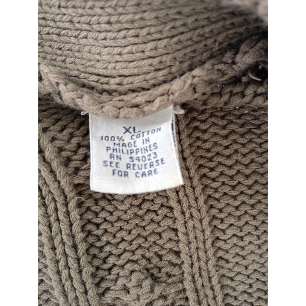 GAP Cable Knit Cardigan Sweater Olive Green Button Long Sleeve XL 100% Cotton