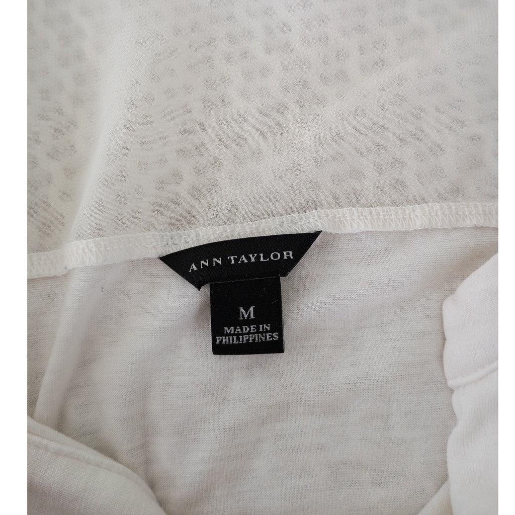 Ann Taylor White Sheer Panel Button Front Blouse Top Size M