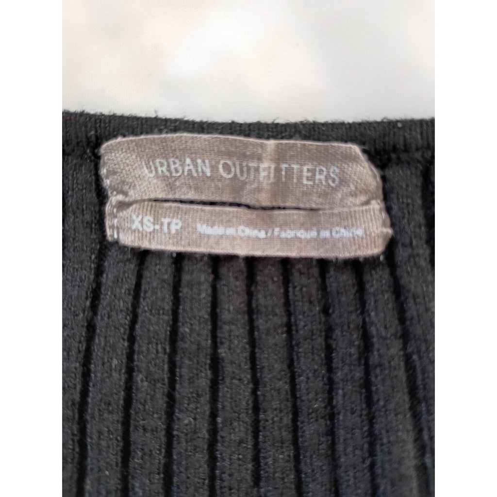 Urban Outfitters Black Ribbed Square Neck Long Sleeve Cropped Top XS