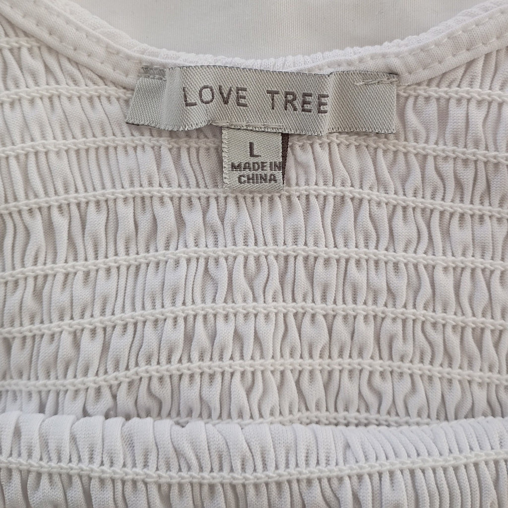 Love Tree Smocked Square Neck Tank Top White L Modal Ruffle Hem