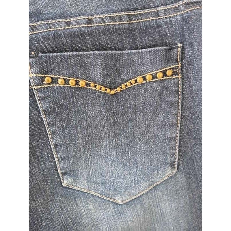 Y2K Moto Utility Skinny Jeans Dark Wash Embroidered Pocket 30x31 2.1 Denim