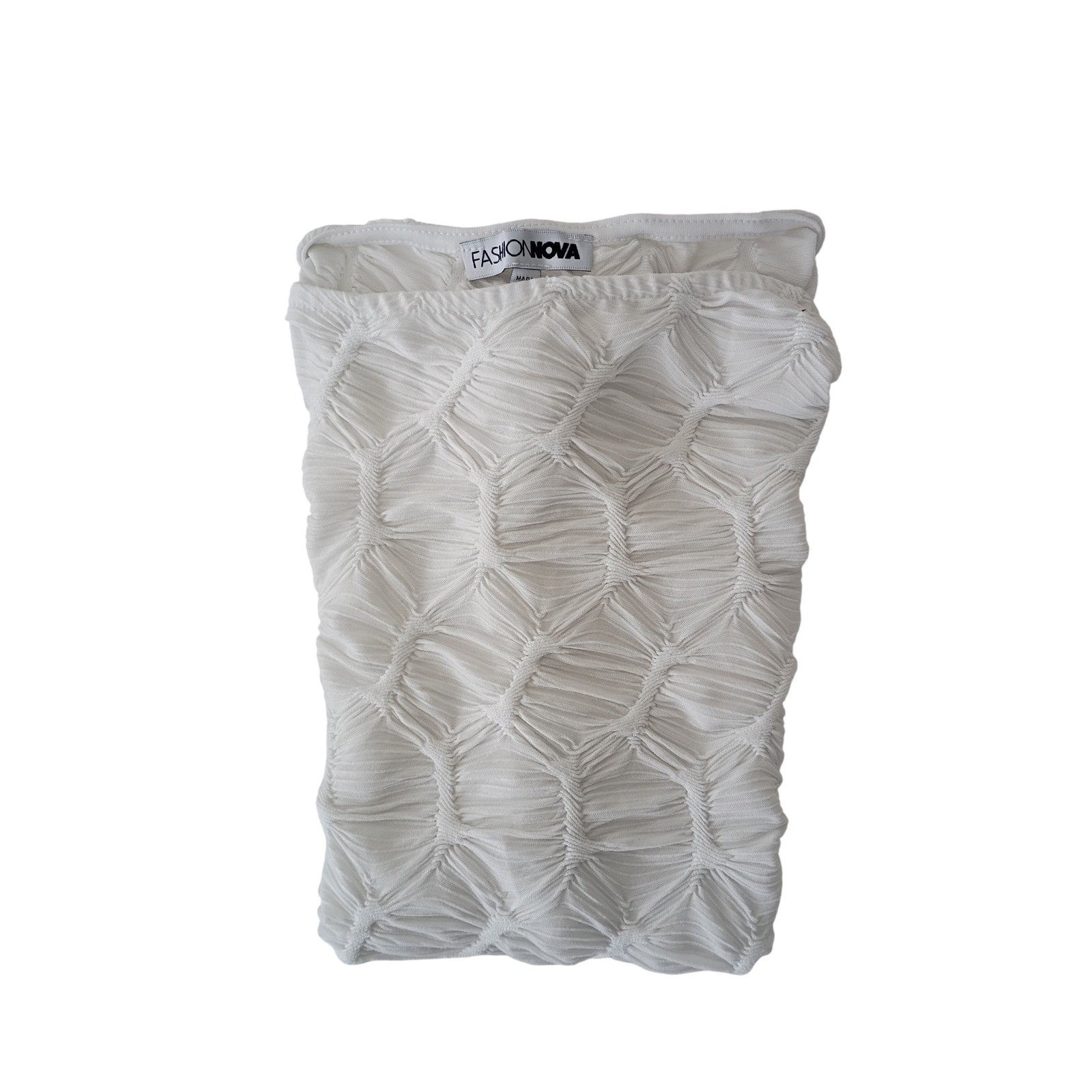 Fashion Nova White Ruched Textured Crop Top Sleeveless