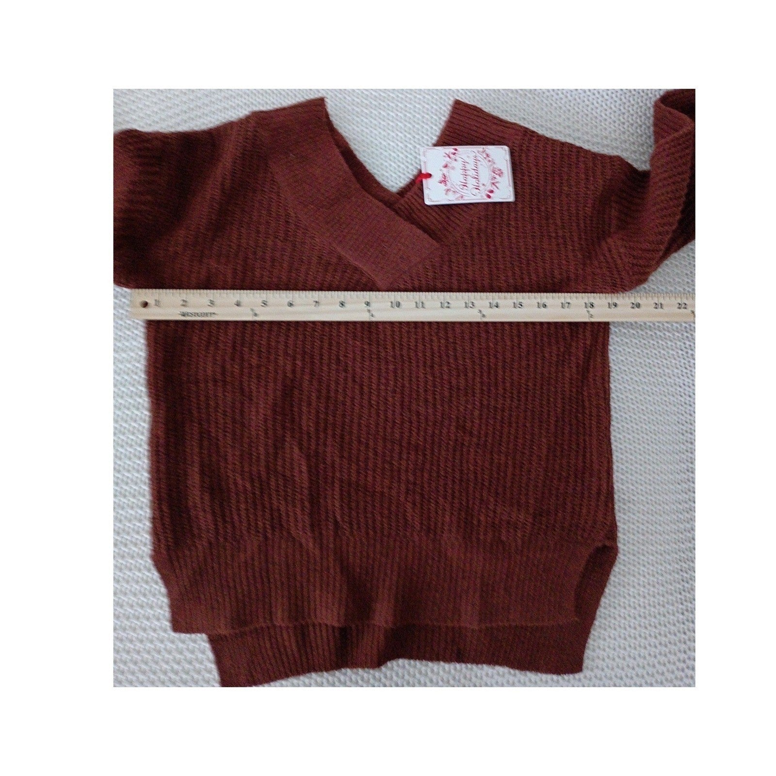 PINK ROSE NWT Cozy Rusty Brown Cross-Neck Waffle Knit Sweater Size S Casual Chic
