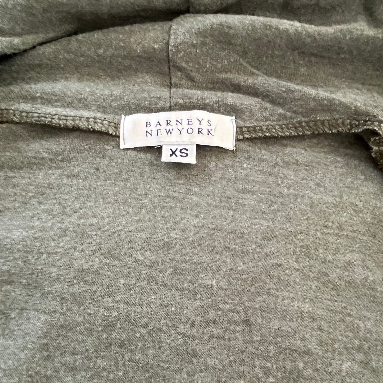BARNEYS NEW YORK Draped Waterfall Cardigan Olive Green Ribbed Knit Fits S