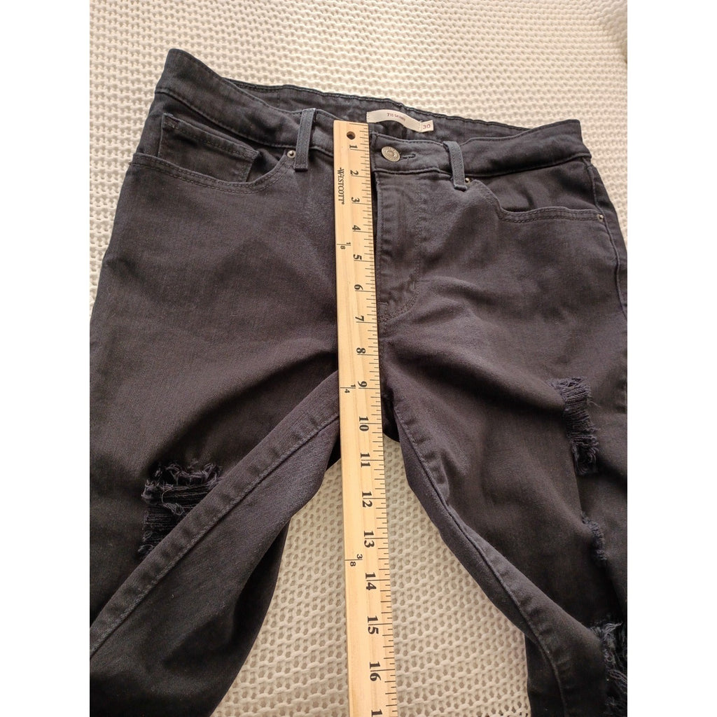 Levi's 711 Skinny Jeans Black Distressed Ripped Denim 30x30 NWOT