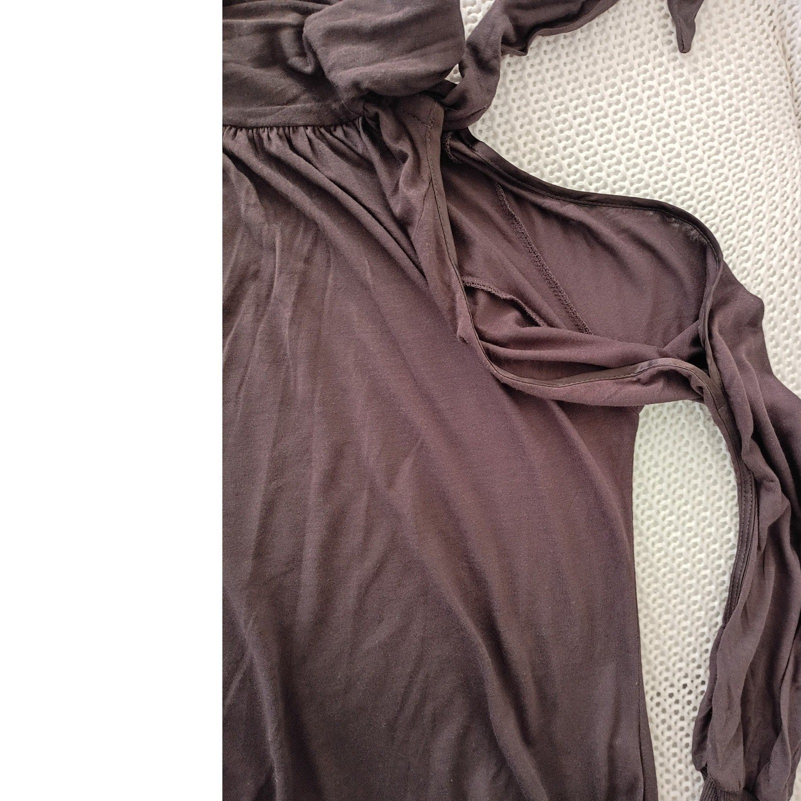NWT ARDEN B. Y2K Chic Brown Halter Neck Tie Top Ruched Long Sleeve Fits S