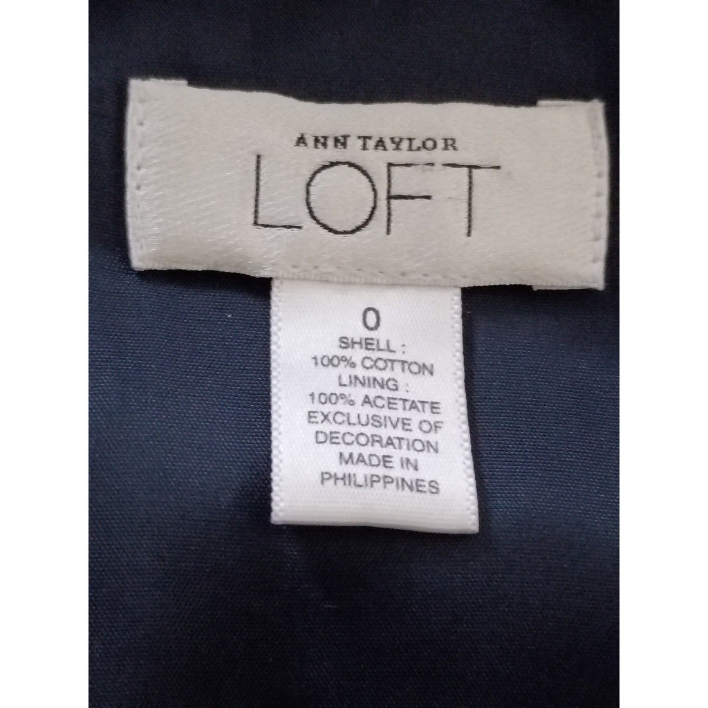 Ann Taylor Navy Blue Strapless Embroidered A-Line Dress Small 100% Cotton Summer