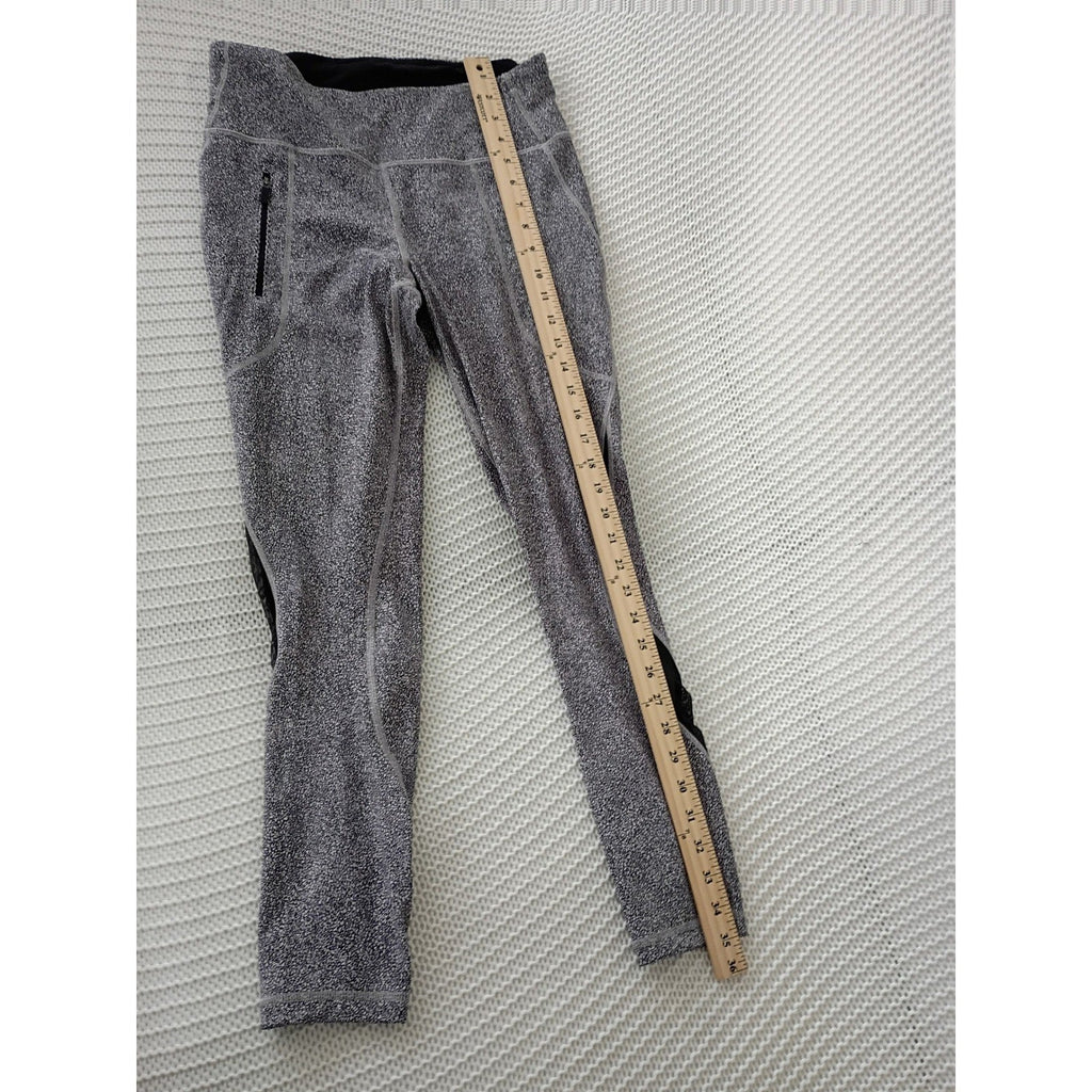 Lululemon Tight Stuff Tight 7/8 Leggings Size 8 Black White Pebble Mesh Panels