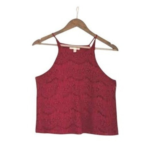 MONTEAU LA Burgundy Lace Halter Top S Romantic Coquette Elegant Cotton Blend