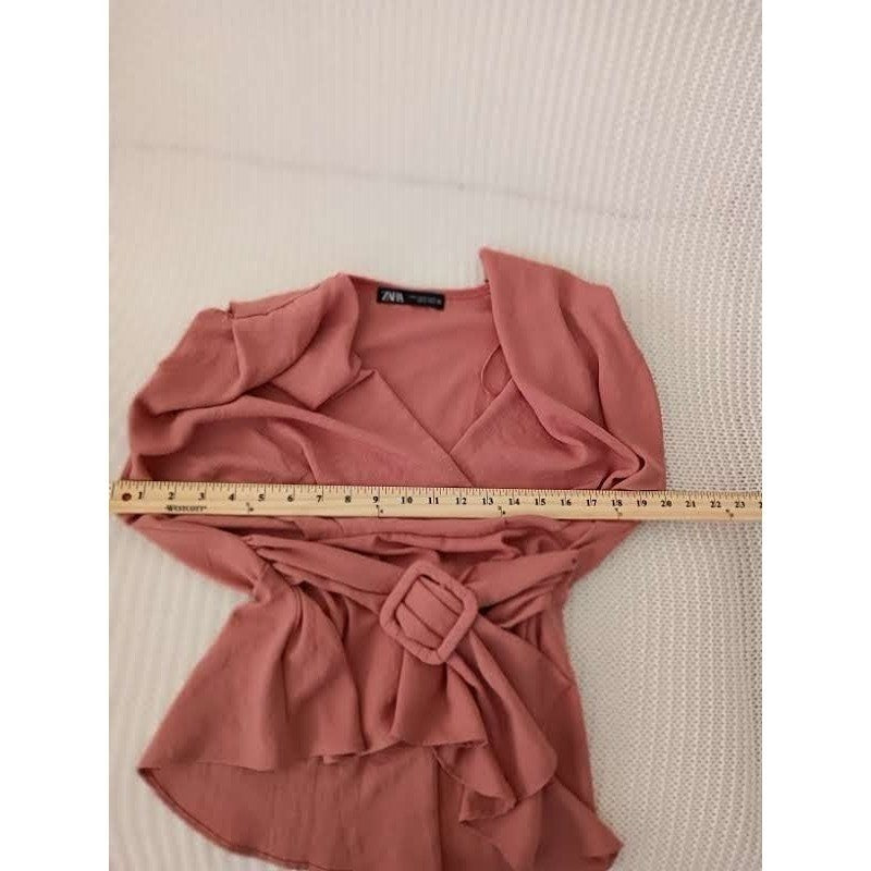 Zara Dusty Rose Pink Peplum Wrap Top Belted V-Neck Sleeveless Fits S Small 2 4