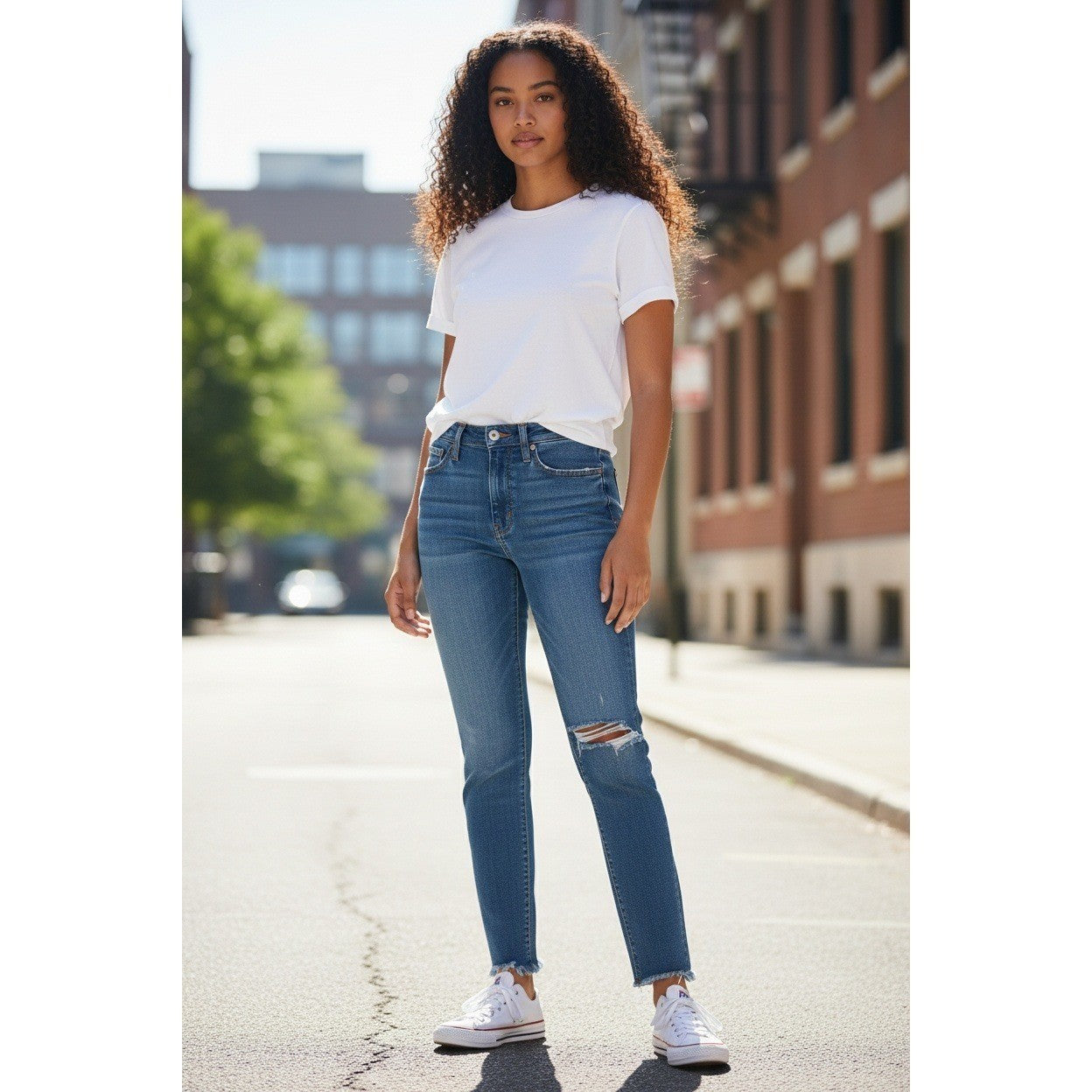 Madewell Women Blue Denim Jeans Button Fly Distressed Straight Leg Size 27