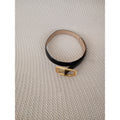 VTG Perry Ellis Black Leather Skinny Belt Gold Tone Buckle L 33" Minimalist