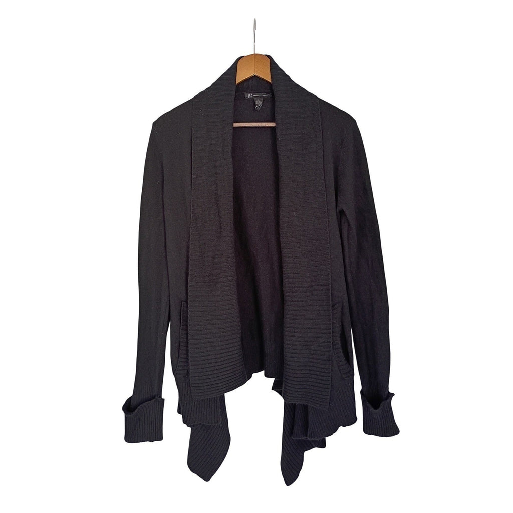 INC Int'l Concepts -SILK Angora Black Ribbed Knit Shawl Cardigan Sweater Size S